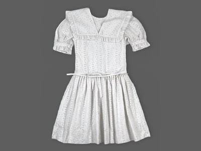 Vestido Vintage Sylvia Whyte Niñas Talla 7 Blanco Ojales Algodón Cuello Marinero EE. UU. Foto 1 de 4