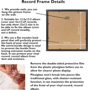 Marco de exhibición negro disco de vinilo de madera para la pared 12,5x12,5 cubierta de álbum 12x12 - Imagen 1 de 8