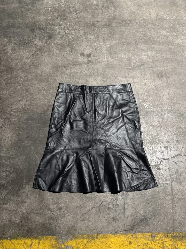 Falda Philippe Adec Paris Vintage Cuero Negra Talla 12 Mujer’s Acampanada Forrada Cremallera Foto 1 de 4