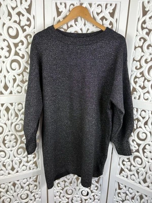 H & M Long Sleeve Black Glitter Dress Sz L 12 14 ? - image 1 of 4