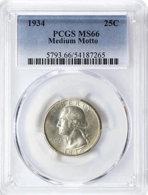 1934 PCGS MS 66 Medium Motto Washington Quarter, Exceptional Eye Appeal - Image 1 of 2