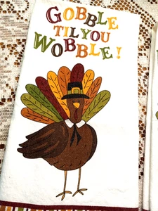Juego de 2 toallas de cocina de acción de gracias "Gobble Til You Wobble" de algodón Ritz 15 x 25 - Imagen 1 de 5