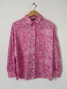 Zara Shirt Medium Pink Snake Print Button Gold Cuff Satin Blouse Top Collar - Picture 1 of 9