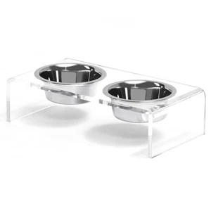 Acrylic Elevated Dog Cat Bowls Pet Feeder Double Bowl Raised Stand Comes with... - Picture 1 of 7