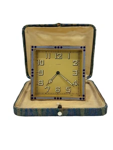 Schweizer Art Deco Emaille-Rand 8 Tage Tischuhr, um 1925-1935 *Leuchtmittel* - Bild 1 von 11