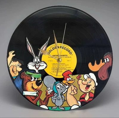 Clásicos de dibujos animados - Vinilo LP disco analógico reloj de pared Bugs Bunny Yogi Bear Popeye Foto 1 de 3