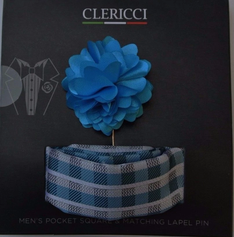 Blue Lapel Pin and Blue, Silver Hanky Set - Image 1 of 1