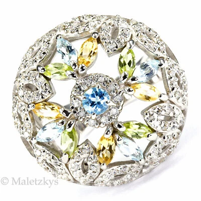 XXL Statement Ring Topas Citrin Peridot & Zirkonia 925er Silber 18,1 mm Gr. 57 - Bild 1 von 2