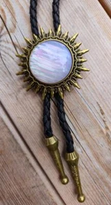 WHITE SUN CELESTIAL BRONZE COWGIRL COWBOY UNISEX WESTERN RODEO BOLO TIE BOLOTIE - Picture 1 of 3