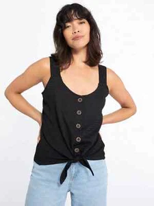 Camiseta sin mangas Sanctuary para mujer negra con cuello escote con botones frontal hora dorada talla XS - Imagen 1 de 7