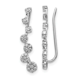 14K Solid White Gold Diamond Ear Climber Dangle Earrings - Picture 1 of 11