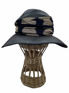 Jaeger Hat Navy Beige Polka Dot Straw Occasion Races - Picture 1 of 7