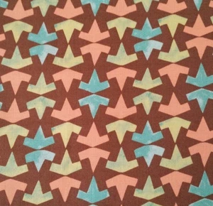 Jones BTY Victoria & Albert Rowan Tipped Yellow Teal Coral Brown Geometric - Picture 1 of 3