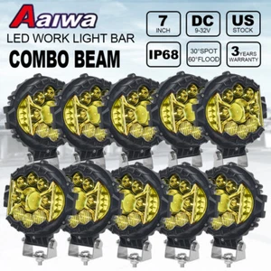 10x 7'' Black LED Pods Work Light Bar Round Driving Fog Headlights Truck Offroad - Picture 1 of 10