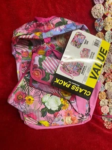 NWT Girls 3 Pc Pink Floral Theme Backpack Insulated Lunch Sack & Tablet Case Set - Picture 1 of 6
