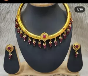 Juego tradicional de joyas de gargantilla de Bollywood Rajasthani árabe kundan boda orgullo - Imagen 1 de 3