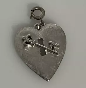 Vintage Sterling Charm Heart Padlock With Key 1.25 x 1" 3a - Picture 1 of 4