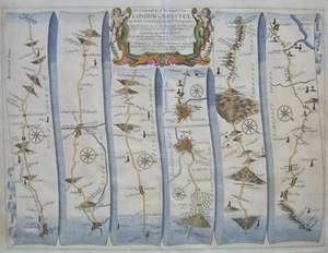Marlborough-Bristol: hoja de ruta antigua de John Ogilby, 1675 (1a edición) - Imagen 1 de 3