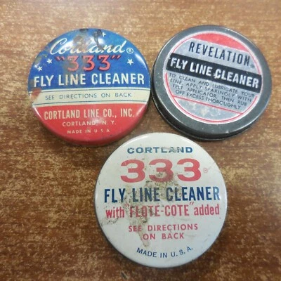 Lote de 3 latas vintage Fly Line Cleaner Cortland 333 y Revelation #OP/HP Foto 1 de 4