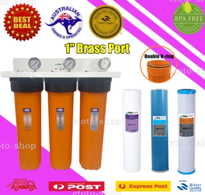 Whole House Water Filter System 20'' x 4.5'' Triple Big Blue 3 Stages + Gauges - image 1 of 4