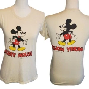 Vintage 70s Disney Mickey Mouse Shirt Tropix Tag Worn Yellow Coming Going XS Sm - Picture 1 of 12