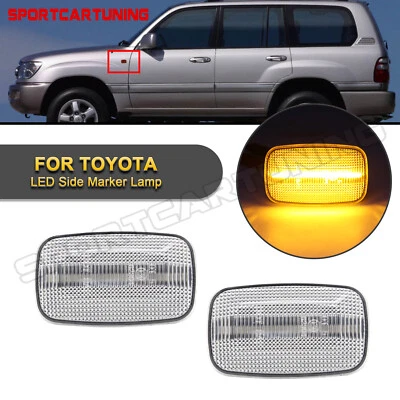 For 1984-2007 Toyota Land Cruiser LED Front Side Marker Lights Turn Signal Clear - Image 1 of 4