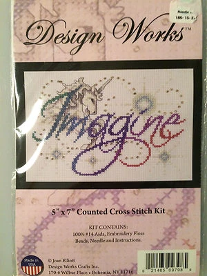 Design Works IMAGINE Cross Stitch Kit - unicorn rainbow #9798 - Image 1 of 2