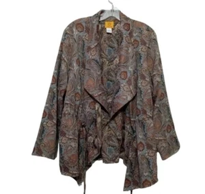 Ruby Rd. Women's Brown Floral Paisley Print Drawstring Waist Jacket Size L - Picture 1 of 9