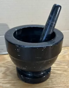 Mortero de granito de mármol vintage piedra negra natural resistente grande - Imagen 1 de 10