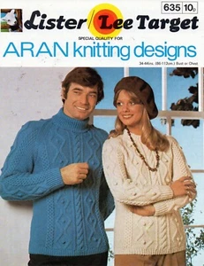 ~Lister/Lee Target 1970's Knitting Pattern For Beautiful Aran Sweater~ 34" ~ 44" - Picture 1 of 1