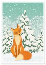 Red FOX near Christmas Tree in Winter Forest Animals ART Russian NEW Postcard