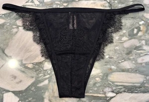 NEW Victoria Secret Dream Angels Luxe Eyelash Lace Itsy Panty - Black - XL - Picture 1 of 4