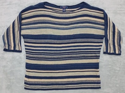 Suéter de mezclilla Chaps para mujer talla grande azul beige a rayas  Foto 1 de 4