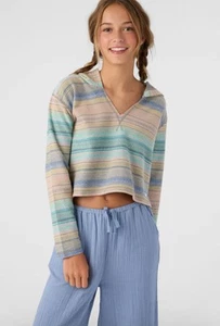 O'Neill Girl's Striped Cotton/Poly Rita Hooded Lounge Pullover NWT $49.50 Size L - Picture 1 of 7