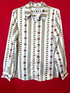 Camicia donna Kasper nuova piccola US 6 ❤️ fantasia bianco oro blusa raso manica lunga - Foto 1 di 5