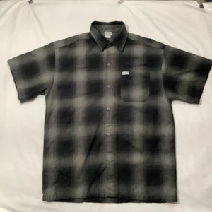Caltop Shirt Mens Size Large Black Gray Plaid Short Sleeve Button Up Made in USA - Picture 1 of 8
