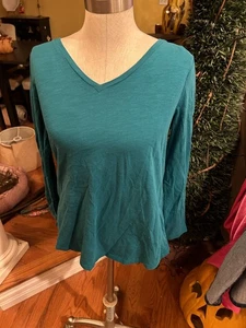 Eileen Fisher V-Neck Long Sleeve  Top Teal Blue Comfy Casual S/P. NEW - Picture 1 of 7