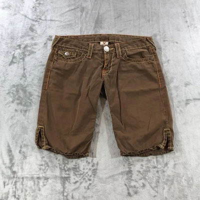 True Religion Shorts Womens 28 Brown Joey Big T Contrast Stitching Made in USA - Image 1 of 4
