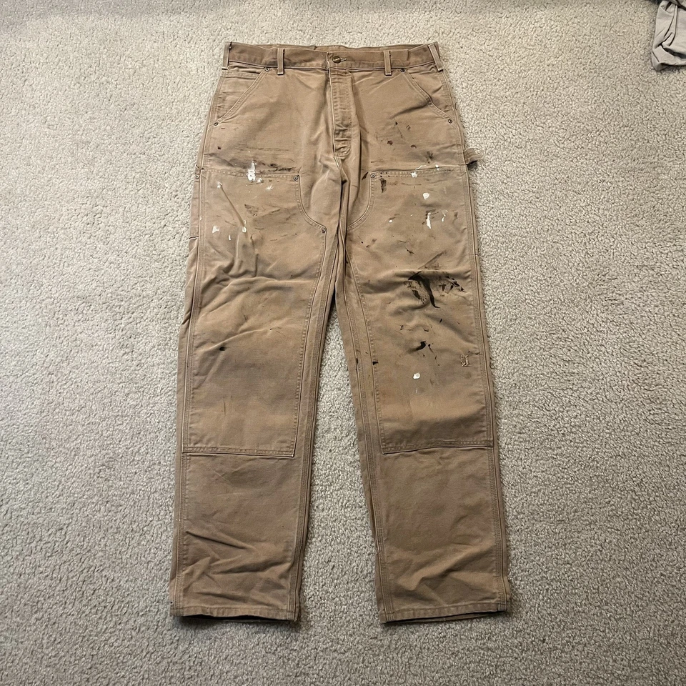 Pantalones de trabajo vintage Carhartt tostados desteñidos desgastados doble rodilla talla 36x34 Foto 1 de 4