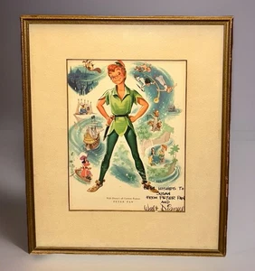 Gerahmte Disney Corporate Vintage Fan Karte Peter Pan 15,75”x12,5” um 1960 - Bild 1 von 9
