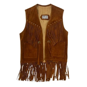 Vintage Leder City Wildleder Fransen Weste - Braun - Herren Größe L - Bild 1 von 5
