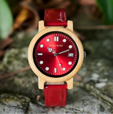 BOBO BIRD Reloj Mujer Bambú Correa Cuero Genuino Damas Reloj Madera Foto 1 de 4