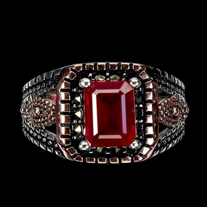 925 Sterling Silver Ring Octagon Ruby 8x6mm Marcasite Gemstone jewelry 9 - Picture 1 of 14