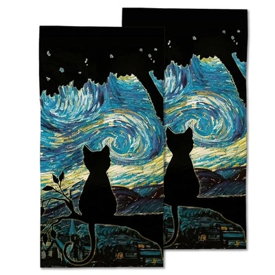 Pack de 2 Toallas de Mano para Baño, Gato Negro Noche Estrellada Toallas Decorativas Altamente A... Foto 1 de 4