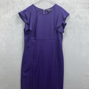 Liz Claiborne Purple Ruffle Dress Flutter Sleeve Womens Size 16 - Picture 1 of 12