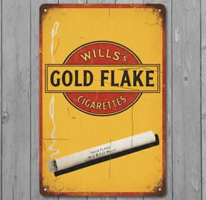 Letrero de metal de novedad vintage Will's Gold Flake Cigarettes 8 x 12 hecho en EE. UU. ¡Nuevo! - Imagen 1 de 3