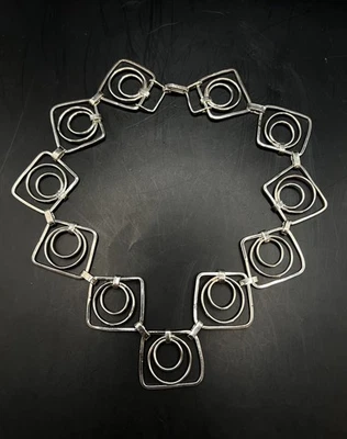 Collar de eslabones geométricos modernistas hechos a mano de plata esterlina de colección 17" 925 62 g Foto 1 de 4