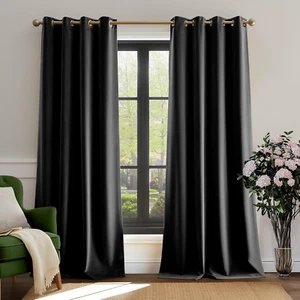 Velvet Blackout Curtains Black Thermal Insulated Drapes for Bedroom Living Room - Picture 1 of 8