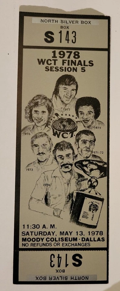 1978 TENNIS USED TICKET STUB WCT FINALS MAY 13 DALLAS MOODY COLISEUM - Image 1 of 2
