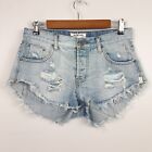 ONE X ONETEASPOON Jean Shorts Size 25 Relaxed Long Rise Button Fly Raw Hem Curve